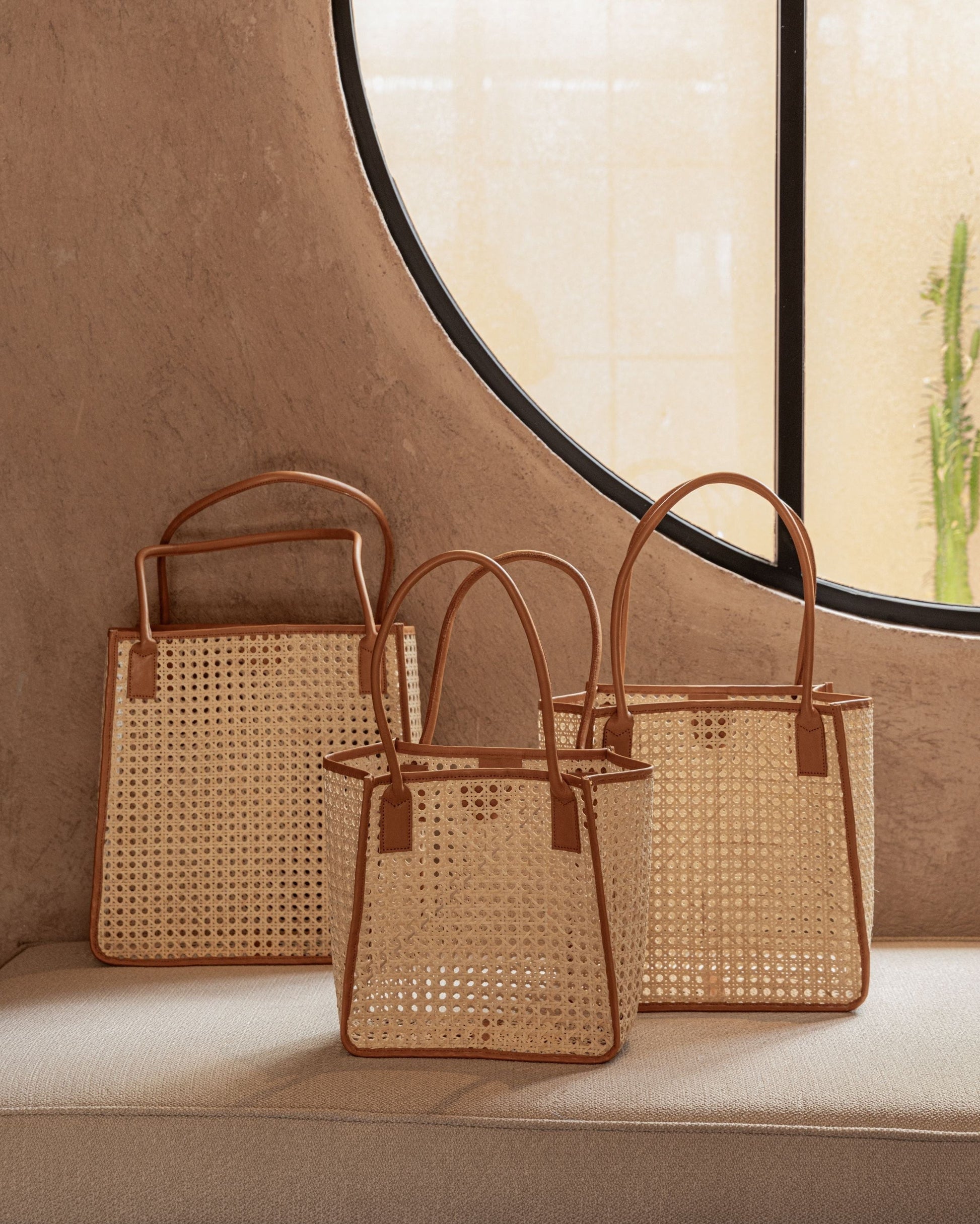 Citra Leather and Rattan Tote Bag Camel