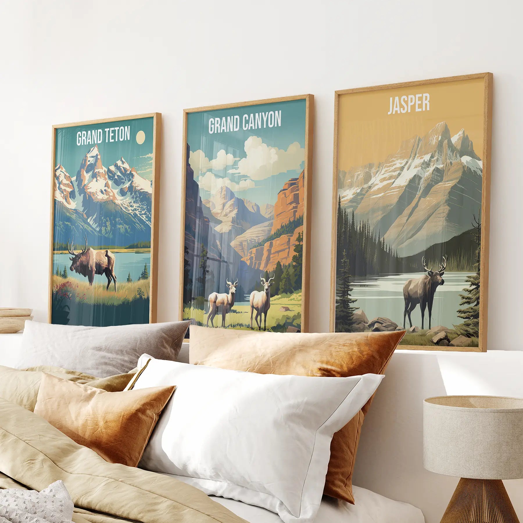 Grand Canyon, Jasper, Grand Teton. National Park Wall Art Thin Wood Frame - no mat