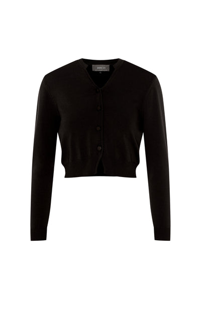 Cropped Open Knit Cardigan Black