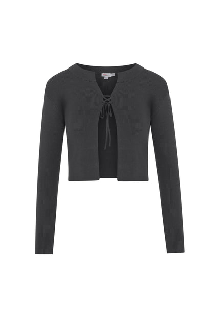 Open Knit Cardigan Charcoal Mix