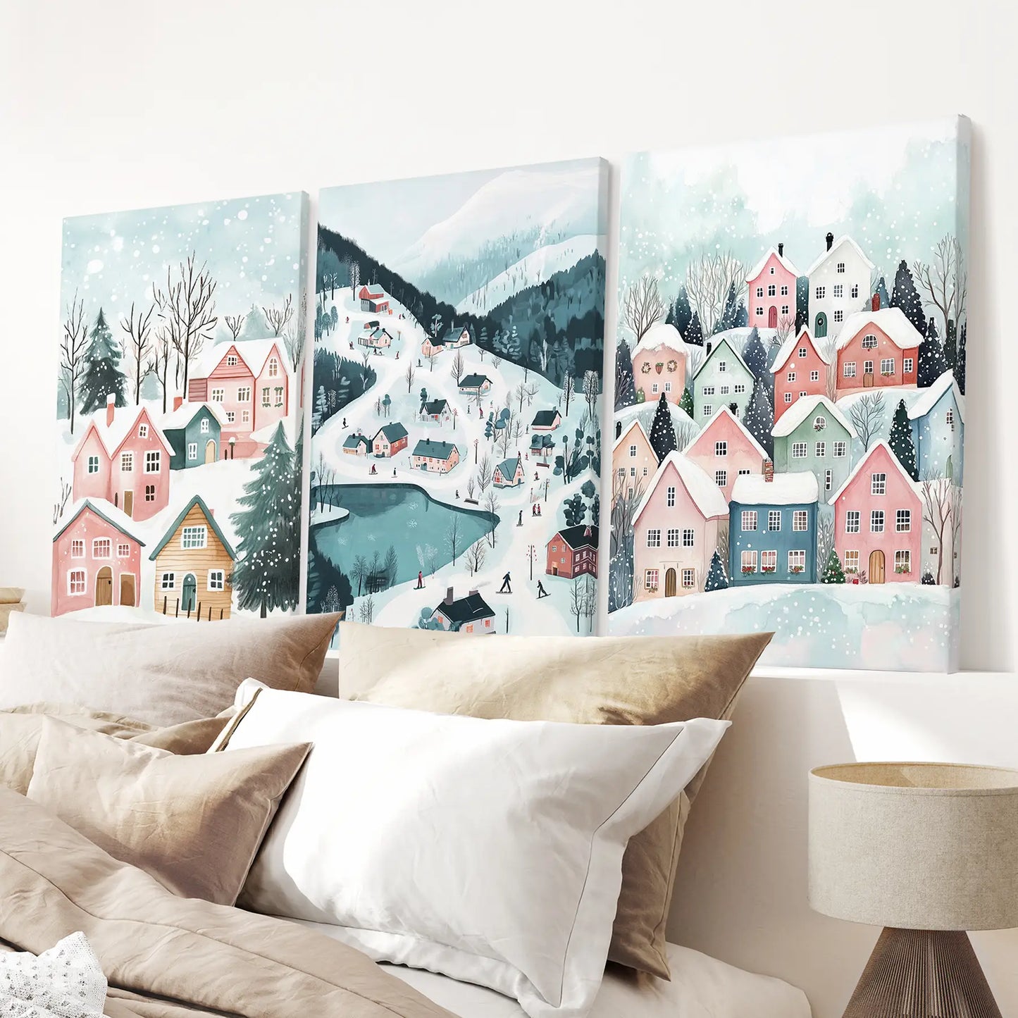 Christmas Village Cute Winter Landscape Posters Wrapped Canvas