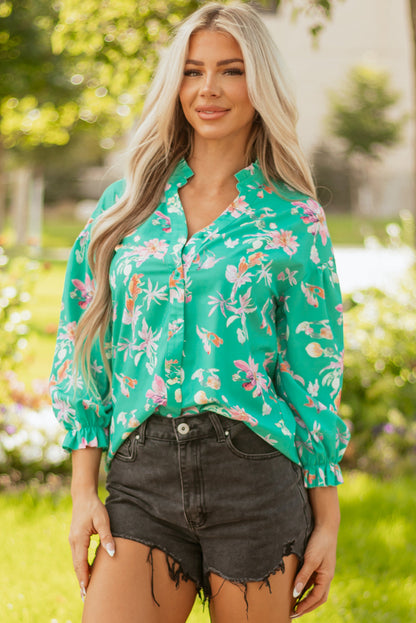 Bella Lantern Sleeve Front Shirt Green