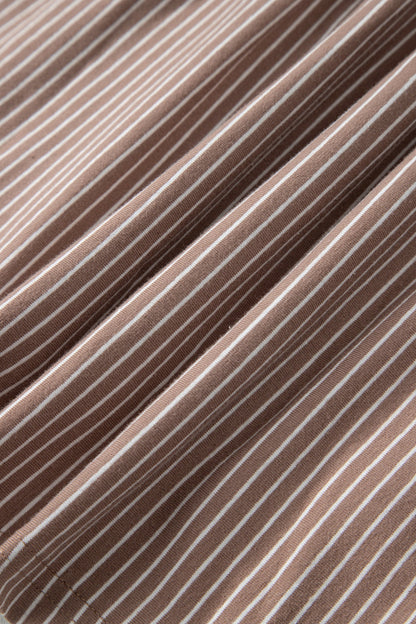 Stripe Buttoned V-Neck Short Sleeve T-Shirt