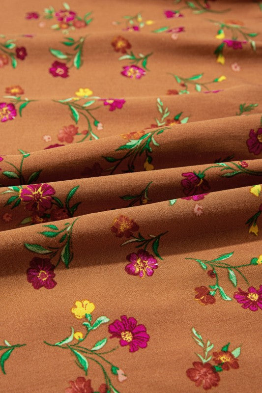 Plus Size Floral V-Neck Ruffle Sleeve Tiered Dress