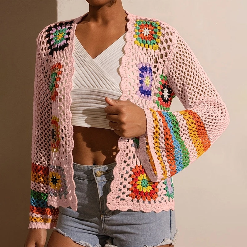 Women's Elegant Crochet Cardigan Pink