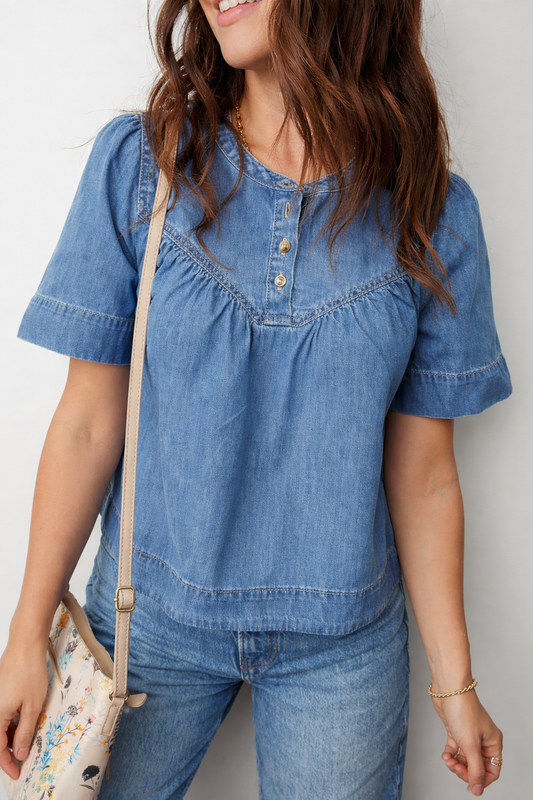 Sloane Half Short Sleeve Top Beau Blue