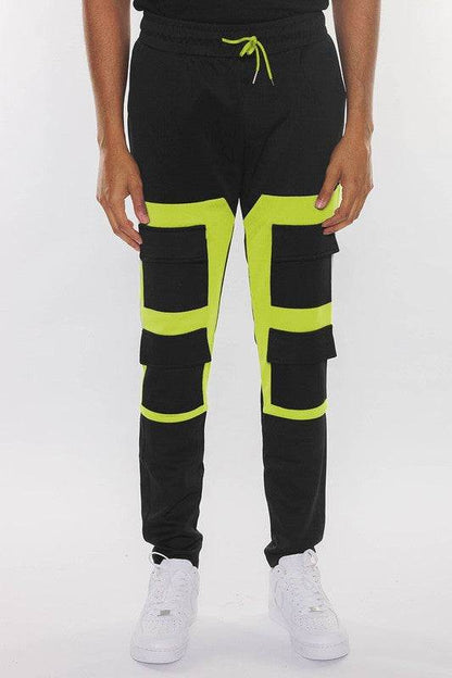 COLOR BLOCK CARGO TRACK PANT ORANGE BLACK