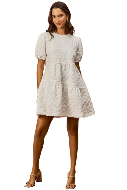 SO ME Floral Jacquard Diagnol Tiered Short Mini Dress