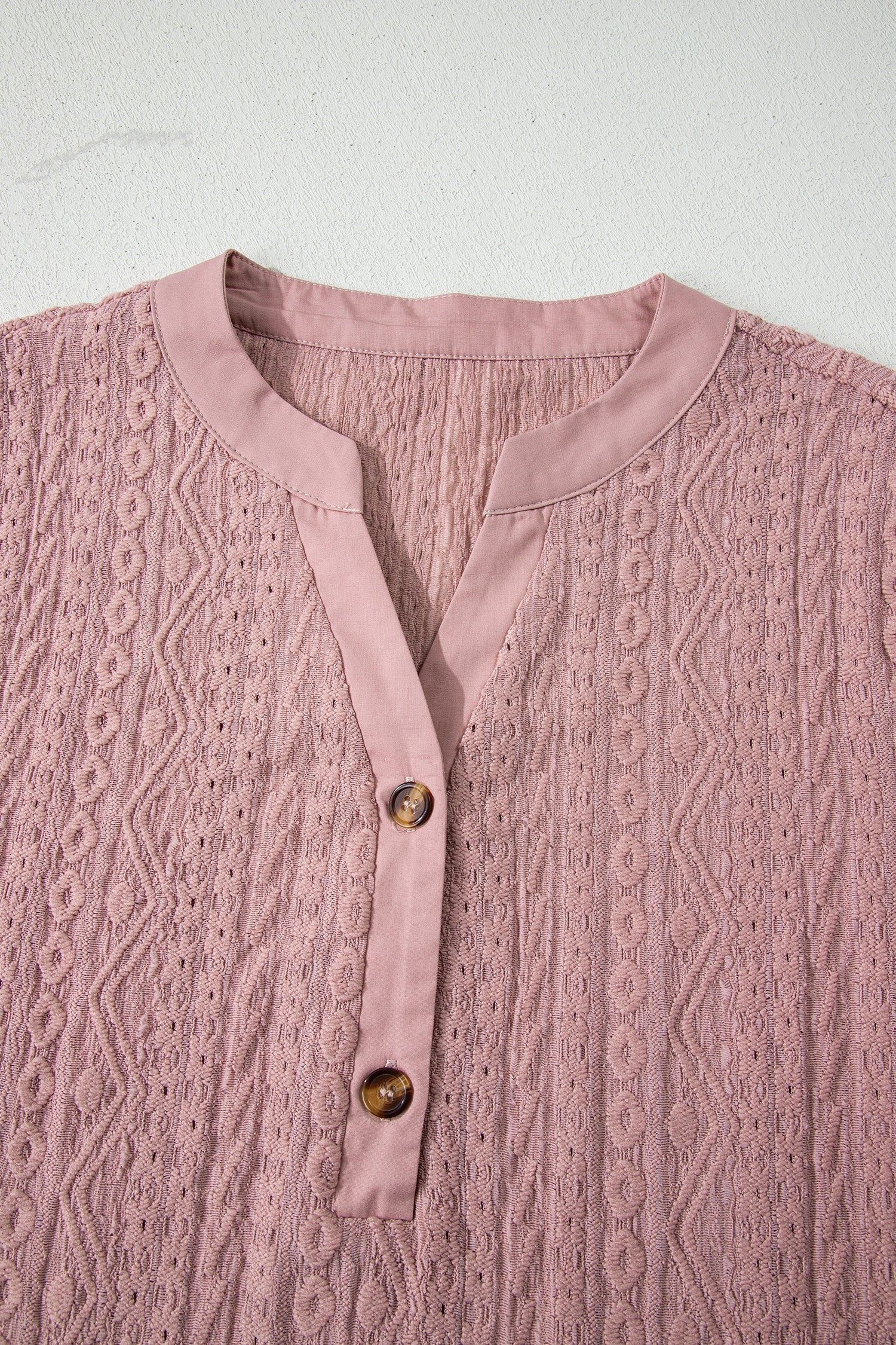 Eyelet Textured Half-Button Short Sleeve Blouse