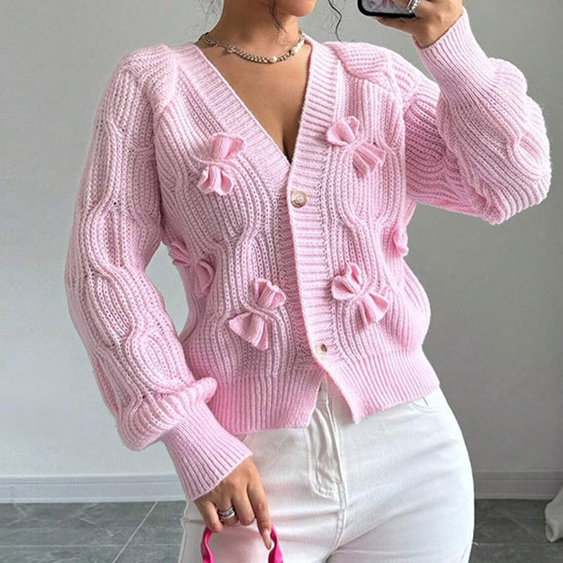 Women's Bow Cropped Cardigan Pink