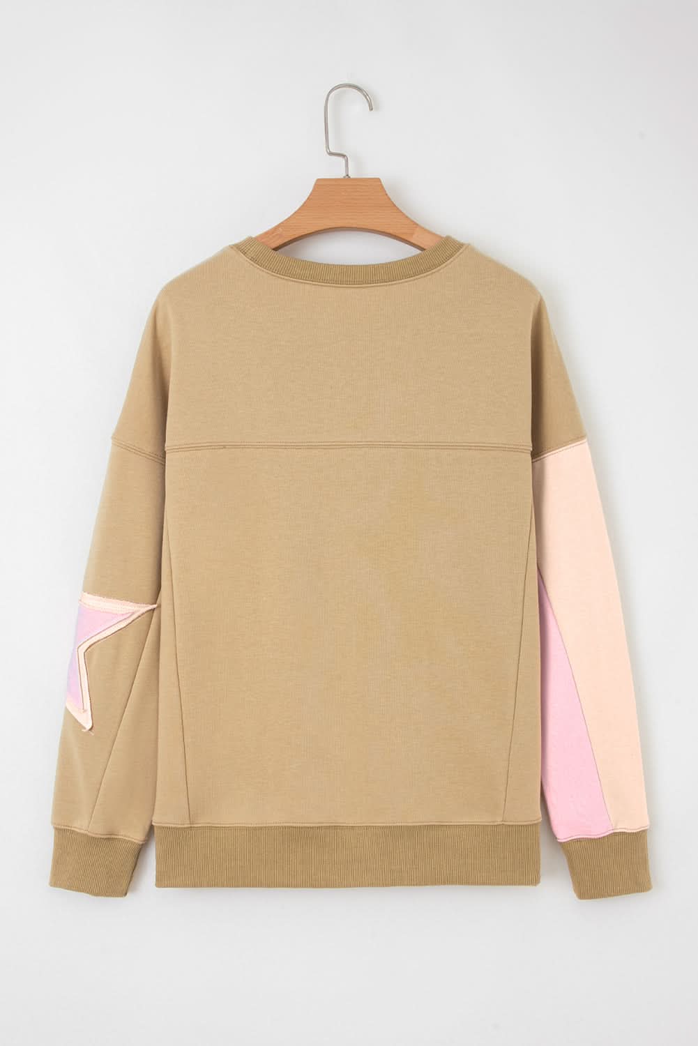 Rose Pink Star Patchwork Sweatshirt With Uneven Hem Design