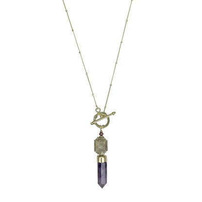 Amethyst Lariat Necklace Satellite Chain Bar Circle Closure Polished Pendant