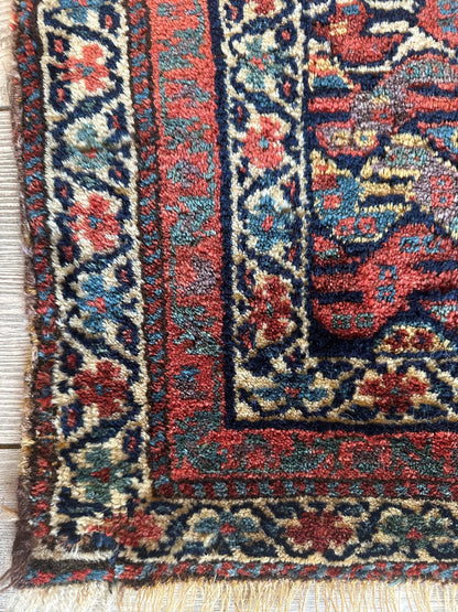 Antique Natural Dyes Small Kurdish Square Decorative Hanging Rug - 22" X 24"