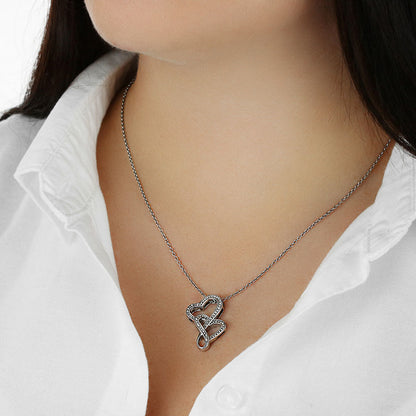 Gift For My Wife - Two Hearts Pendant Necklace - Without You I Am Nothing - Artisan Crafted In 14K White Gold Finish Double Hearts Necklace