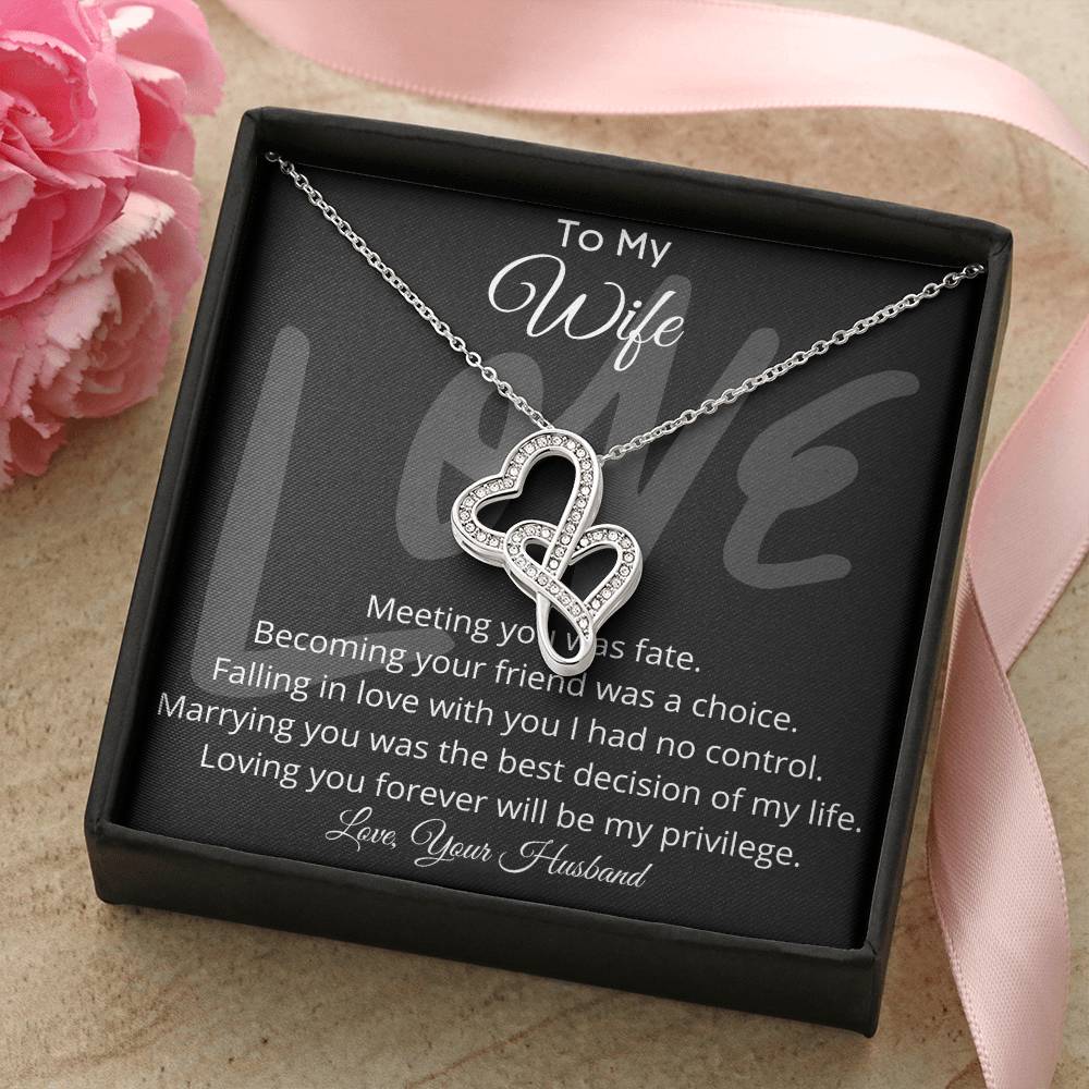 To My Wife Double Hearts Pendant Necklace Double Hearts Necklace Standard Box
