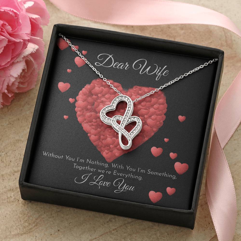 Dear Wife - I Love You - 925 Sterling Silver Pendant Double Hearts Necklace Standard Box