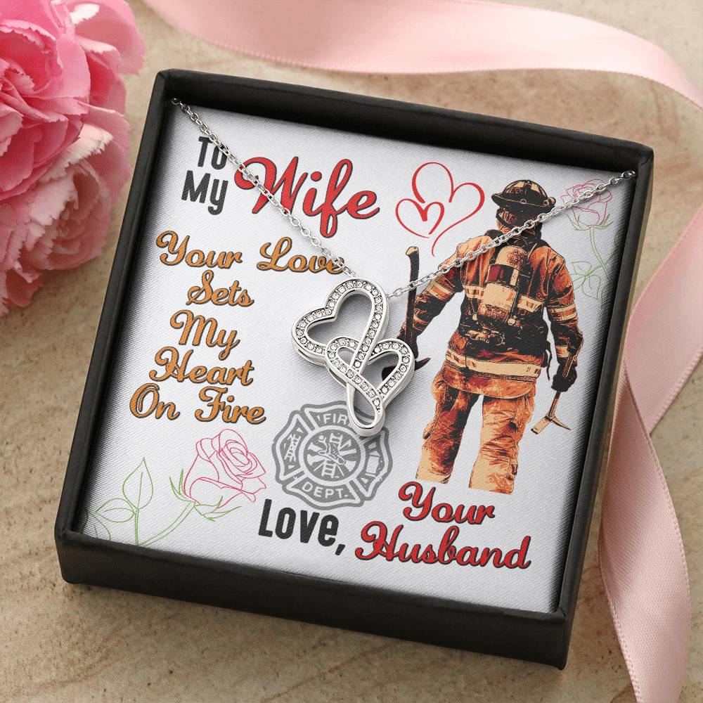 Firefighter Gift - Gift From Husband - Firefighter - Necklace Pendant For Fireman - Christmas Mother's Day - Best Fire Double Hearts Necklace Standard Box
