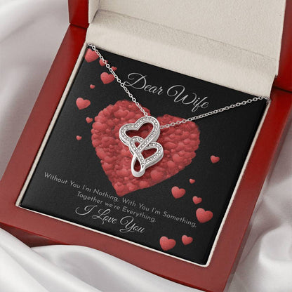 Dear Wife - I Love You - 925 Sterling Silver Pendant Double Hearts Necklace Luxury Box