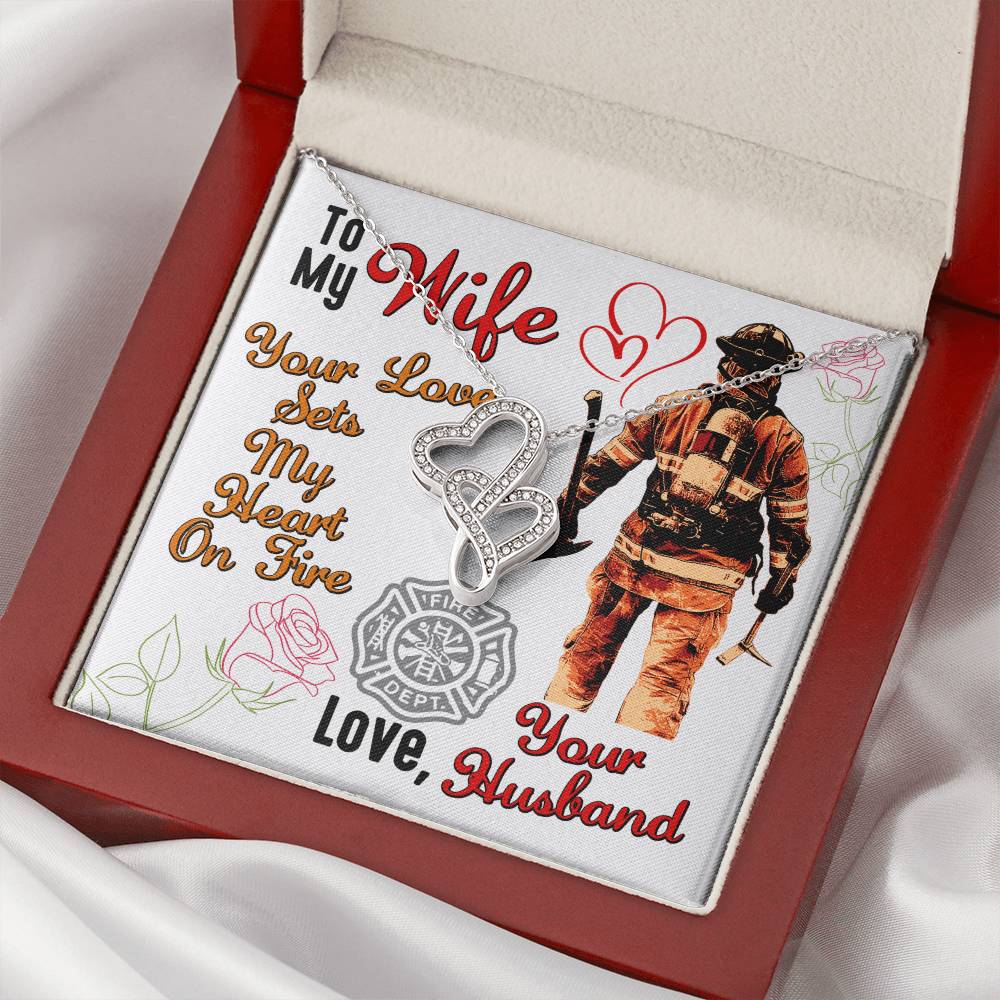 Firefighter Gift - Gift From Husband - Firefighter - Necklace Pendant For Fireman - Christmas Mother's Day - Best Fire Double Hearts Necklace Luxury Box