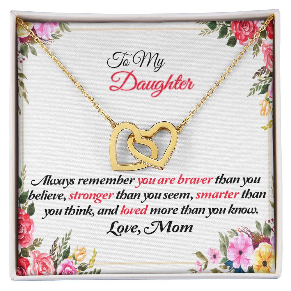 To My Daughter Joined Hearts Pendant Necklace Interlocking Hearts Necklace 18K Yellow Gold Finish Standard Box