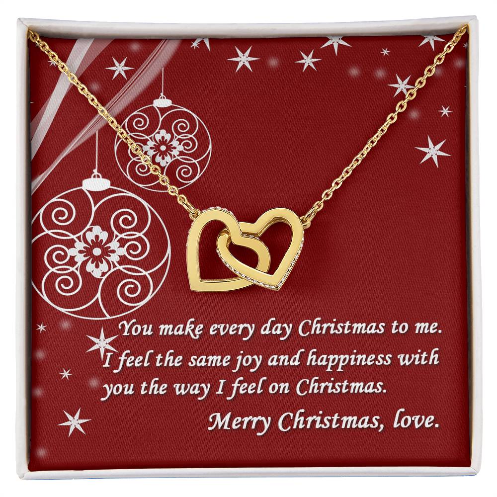 Merry Christmas Gift Interlocked Cubic Zirconia Stones Pendant For Love Interlocking Hearts Necklace 18K Yellow Gold Finish Standard Box