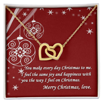 Merry Christmas Gift Interlocked Cubic Zirconia Stones Pendant For Love Interlocking Hearts Necklace 18K Yellow Gold Finish Standard Box