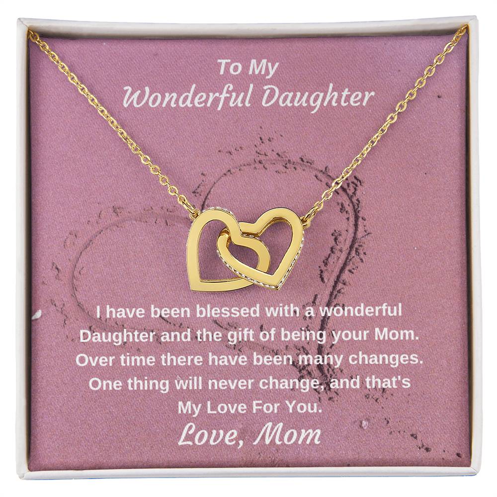 To My Wonderful Daughter Never Ending Love Personalized Pendant Necklace Gift Interlocking Hearts Necklace 18K Yellow Gold Finish Standard Box