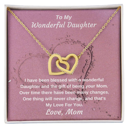 To My Wonderful Daughter Never Ending Love Personalized Pendant Necklace Gift Interlocking Hearts Necklace 18K Yellow Gold Finish Standard Box