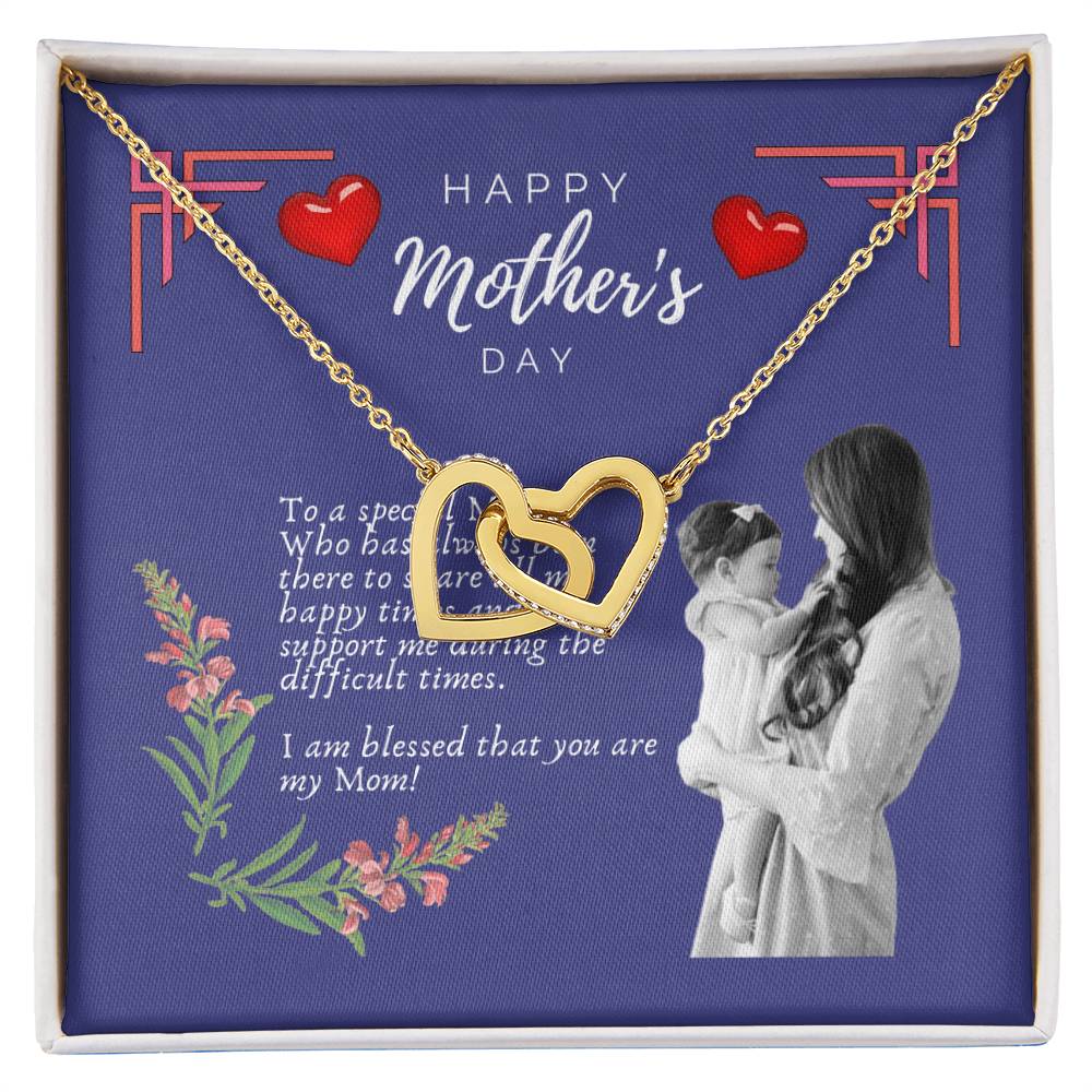 Mother'S Day Interlocking Hearts Pendant Necklace With Royal Blue Message Card Interlocking Hearts Necklace 18K Yellow Gold Finish Standard Box
