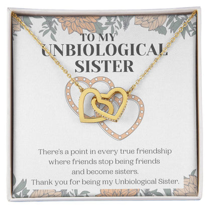 Unbiological Sister Gift Best Friend Necklace Soul Sister Bridesmaid Gift 18Kt Gold Sterling Silver Heart Pendant Jewelry Free Gift Box Interlocking Hearts Necklace 18K Yellow Gold Finish Standard Box