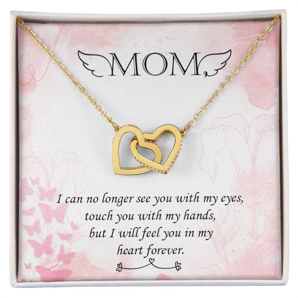 Double Heart Pendant Necklace Remembrance Mom Interlocking Hearts Necklace 18K Yellow Gold Finish Standard Box