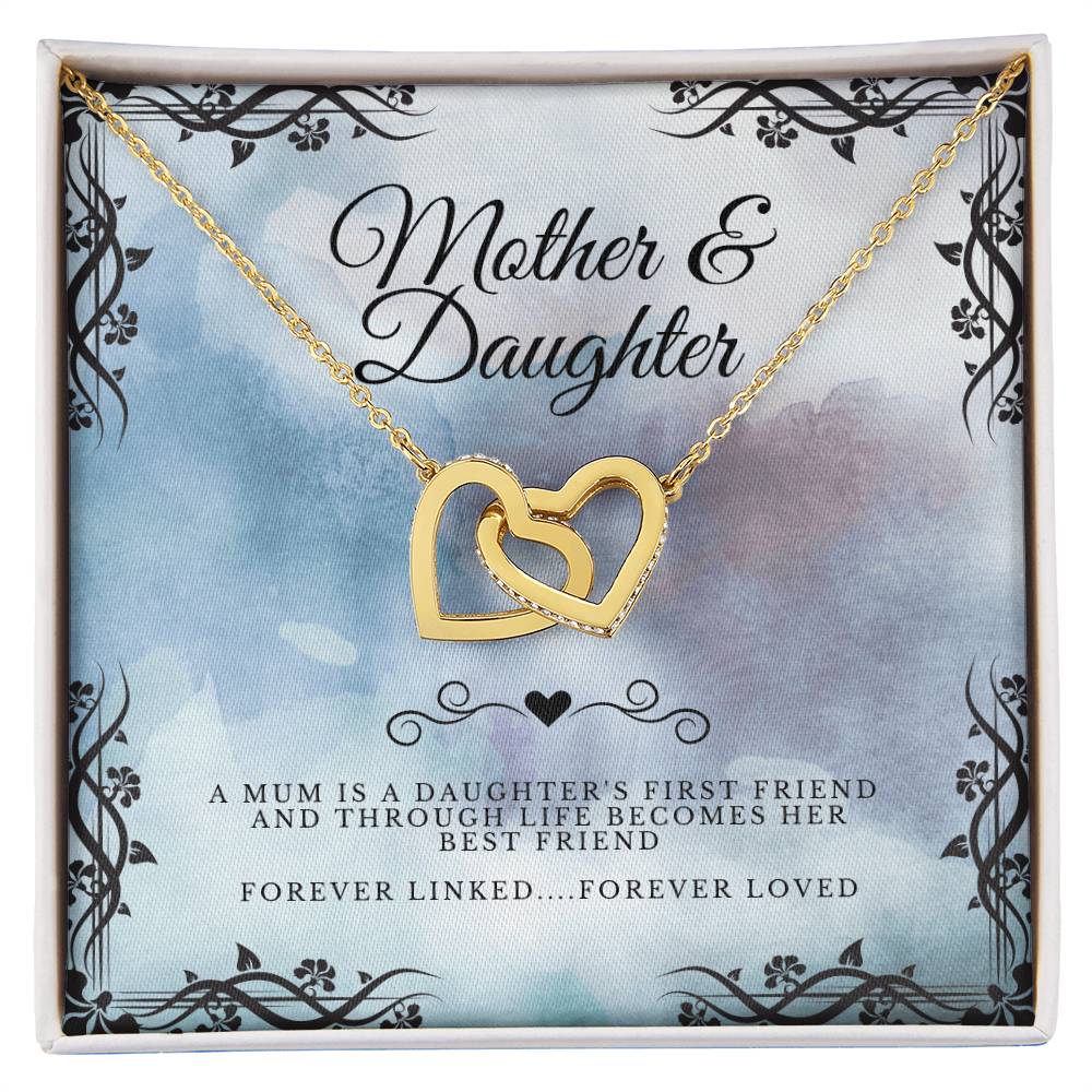 Mother & Daughter - Gift To Daughter - Interlocked Hearts Pendant Interlocking Hearts Necklace 18K Yellow Gold Finish Standard Box