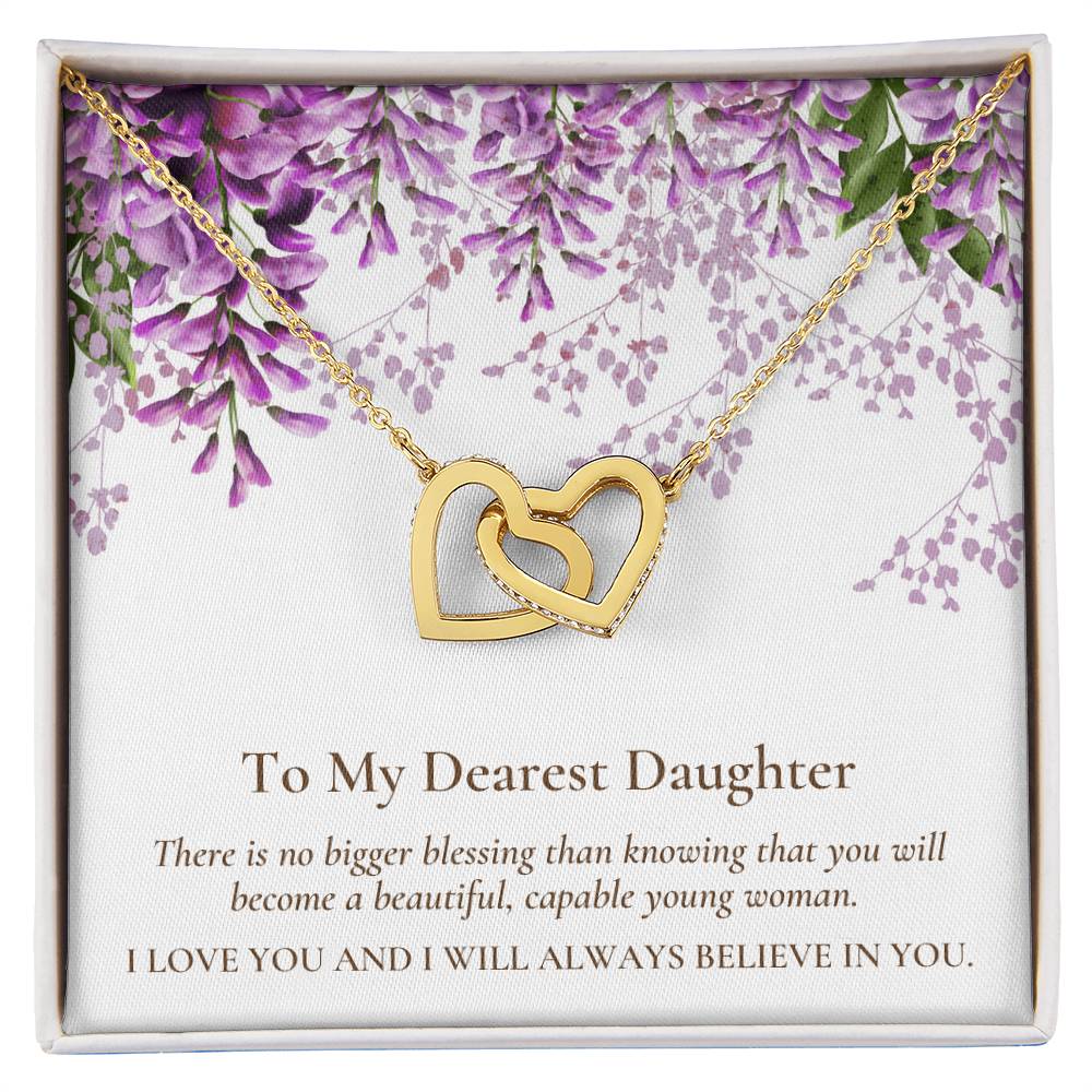 Interlocking Hearts Dearest Daughter Pendant Necklace Interlocking Hearts Necklace 18K Yellow Gold Finish Standard Box