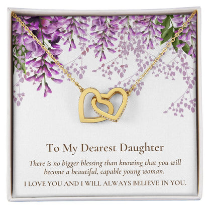 Interlocking Hearts Dearest Daughter Pendant Necklace Interlocking Hearts Necklace 18K Yellow Gold Finish Standard Box