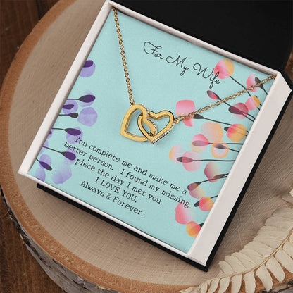 Gift For My Wife - Entwined Hearts Pendant Necklace - You Complete Me - Embellished W Sparkling Cz Stone Interlocking Hearts Necklace