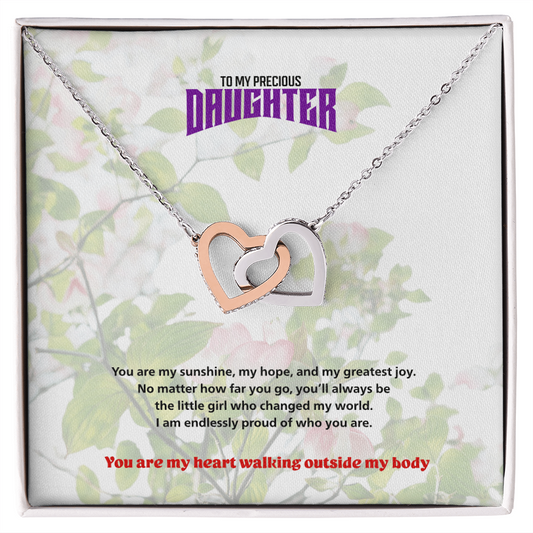 To My Precious Daughter - Interlocking Heart Necklace