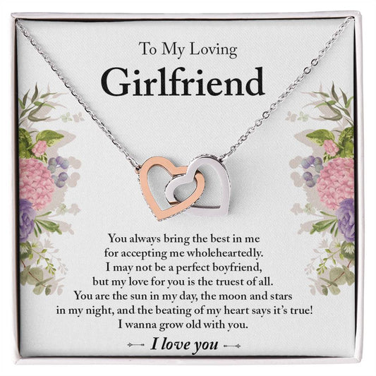 To My Loving Girlfriend - Interlocking Heart Pendant Necklace Interlocking Hearts Necklace 14k White Gold Finish Standard Box