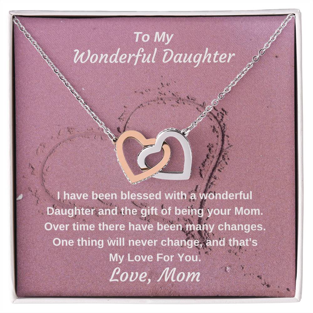 To My Wonderful Daughter Never Ending Love Personalized Pendant Necklace Gift Interlocking Hearts Necklace 14k White Gold Finish Standard Box