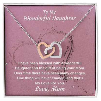 To My Wonderful Daughter Never Ending Love Personalized Pendant Necklace Gift Interlocking Hearts Necklace 14k White Gold Finish Standard Box