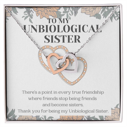 Unbiological Sister Gift Best Friend Necklace Soul Sister Bridesmaid Gift 18Kt Gold Sterling Silver Heart Pendant Jewelry Free Gift Box Interlocking Hearts Necklace 14k White Gold Finish Standard Box