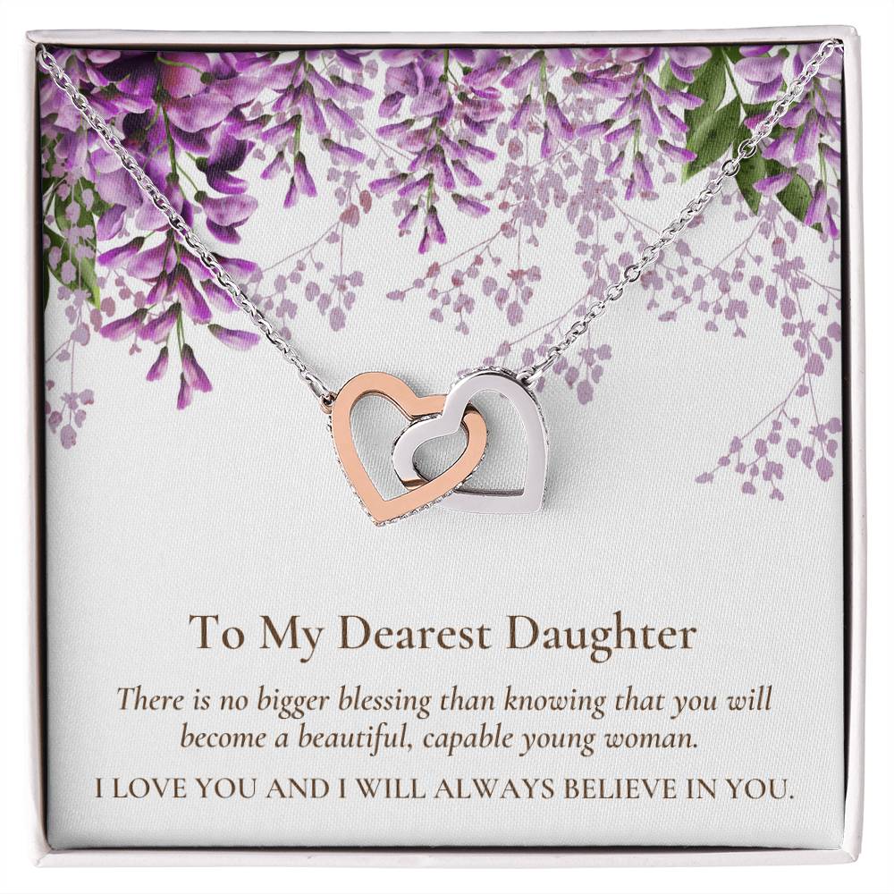 Interlocking Hearts Dearest Daughter Pendant Necklace Interlocking Hearts Necklace 14k White Gold Finish Standard Box