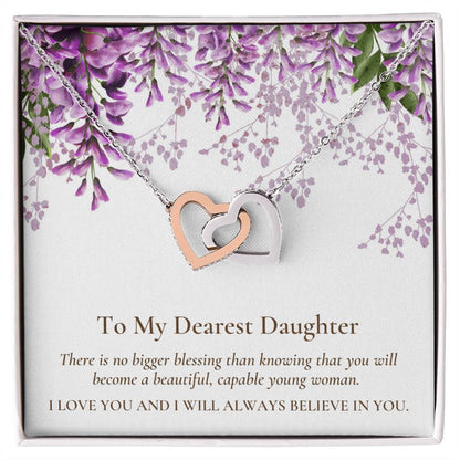 Interlocking Hearts Dearest Daughter Pendant Necklace Interlocking Hearts Necklace 14k White Gold Finish Standard Box