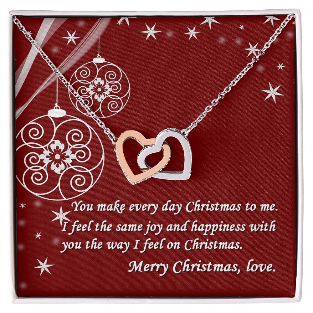 Merry Christmas Gift Interlocked Cubic Zirconia Stones Pendant For Love Interlocking Hearts Necklace 14k White Gold Finish Standard Box