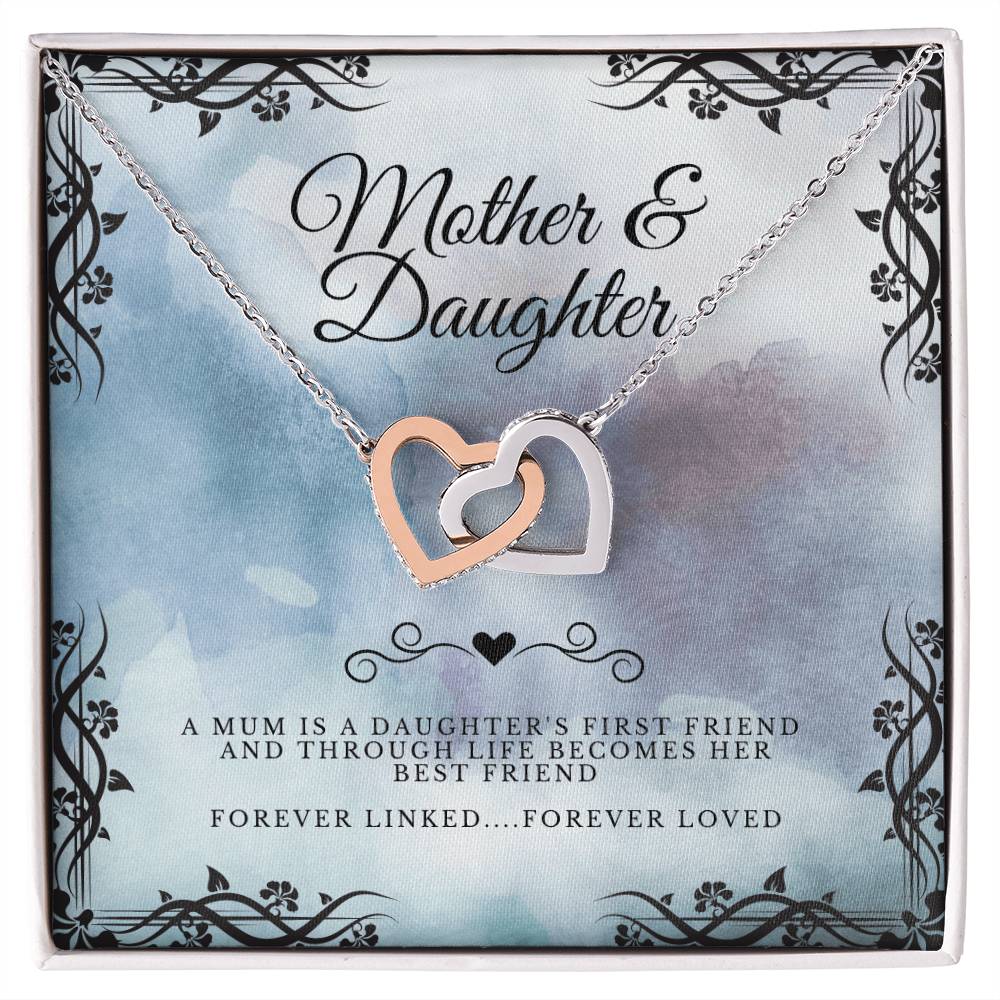 Mother & Daughter - Gift To Daughter - Interlocked Hearts Pendant Interlocking Hearts Necklace 14k White Gold Finish Standard Box