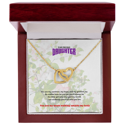 To My Precious Daughter - Interlocking Heart Necklace