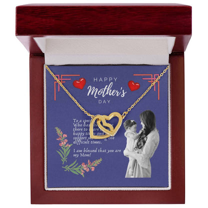 Mother'S Day Interlocking Hearts Pendant Necklace With Royal Blue Message Card Interlocking Hearts Necklace