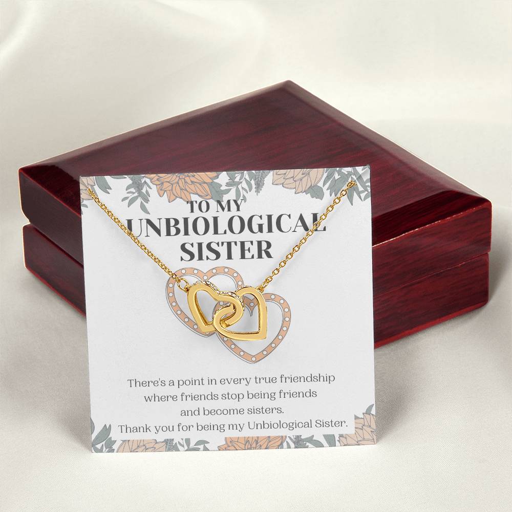 Unbiological Sister Gift Best Friend Necklace Soul Sister Bridesmaid Gift 18Kt Gold Sterling Silver Heart Pendant Jewelry Free Gift Box Interlocking Hearts Necklace 18K Yellow Gold Finish Luxury Box