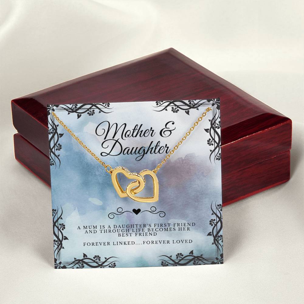 Mother & Daughter - Gift To Daughter - Interlocked Hearts Pendant Interlocking Hearts Necklace 18K Yellow Gold Finish Luxury Box