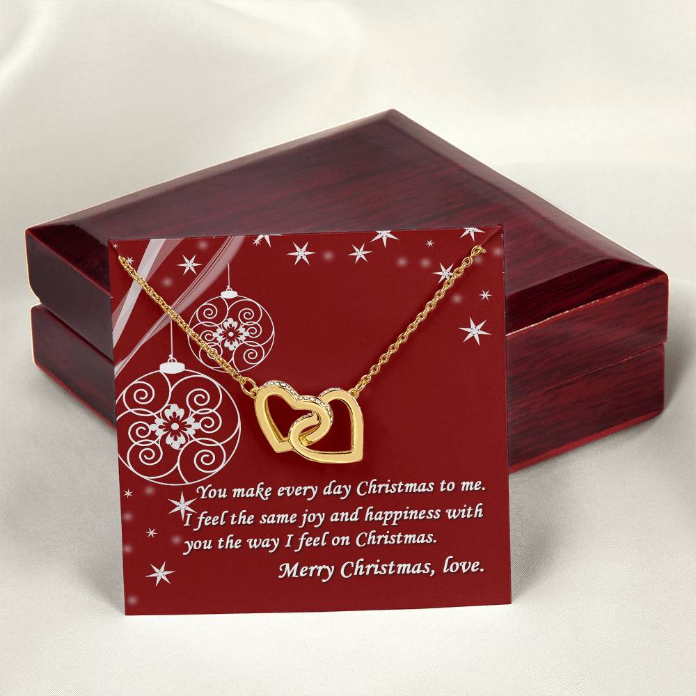 Merry Christmas Gift Interlocked Cubic Zirconia Stones Pendant For Love Interlocking Hearts Necklace 18K Yellow Gold Finish Luxury Box