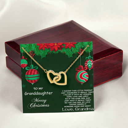 Granddaughter Heart Pendant Necklace Christmas Gift Interlocking Hearts Necklace 18K Yellow Gold Finish Luxury Box